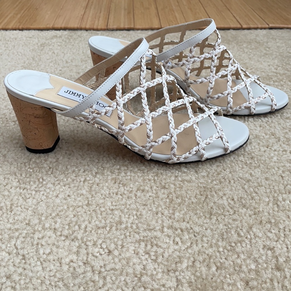 Jimmy Choo Dean 65 braided heel with cork mules
